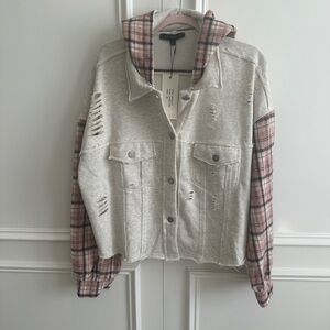 Plaid Sleeve Distressed Women's Hoodie